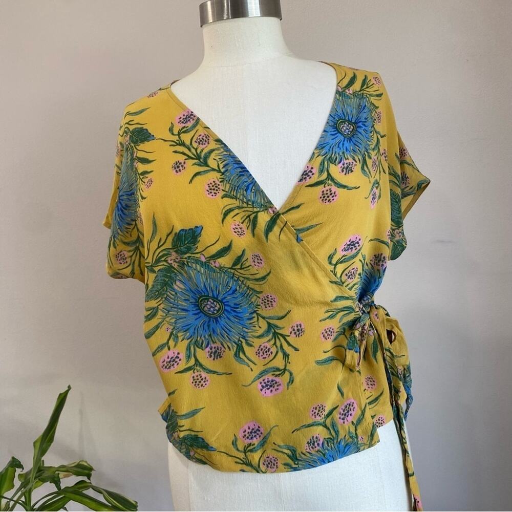 Madewell | Yellow Floral Wrap Silk Blouse